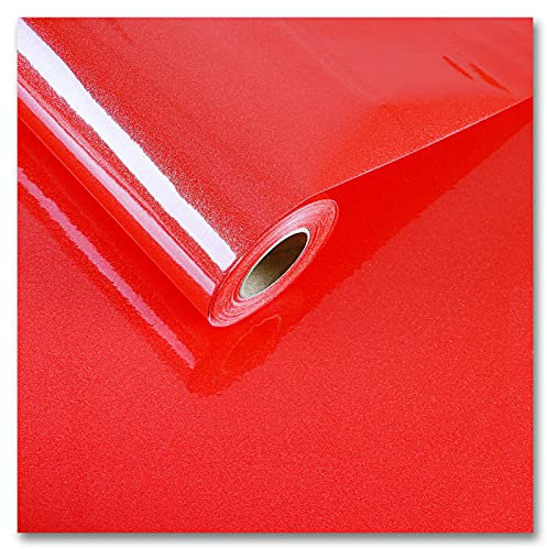 Cre8tive 61 x 299.7 cm glänzende rote wasserdichte Tapete für Küche, Arbeitsplatte, Schrank, Abziehen und Aufkleben, rotes Glitzer, dekoratives Vinyl-Kontaktpapier, Schlafzimmer, Wanddekoration