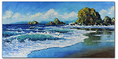 Coloray Küchenrückwand Küche 140x70cm Glasscheibe gehärtetes Glas Panel Glaskunstwandbild Dekorplatte - Meereswellen Küste