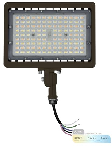NUWATT 90W LED Flood Light, 3CCT 3000K/4000K/5000K Selectable, IP65 Waterproof Lighting, Adjustable Knuckle Mount, 12600LM, 0-10V Dimmable, 120-277V, Outdoor Security Floodlight for Yard, Bronze, UL