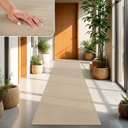 TT Home Wohnzimmer Teppich Kurzflor Anti-Rutsch Rückseite Unifarben Modern Waschbar, Farbe: Dunkelbeige, Größe:80x150 cm