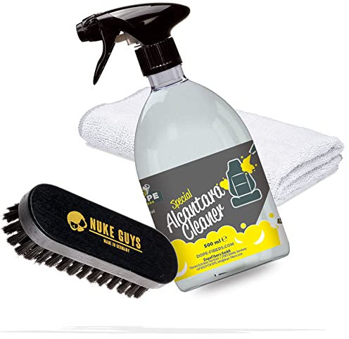 detailmate Set zur Reinigung und Pflege von Leder, Polster & Textilien | DopeFibers Special AlcantaraCleaner 0,5L + Nuke Guys Bürste S + Mikrofasertuch
