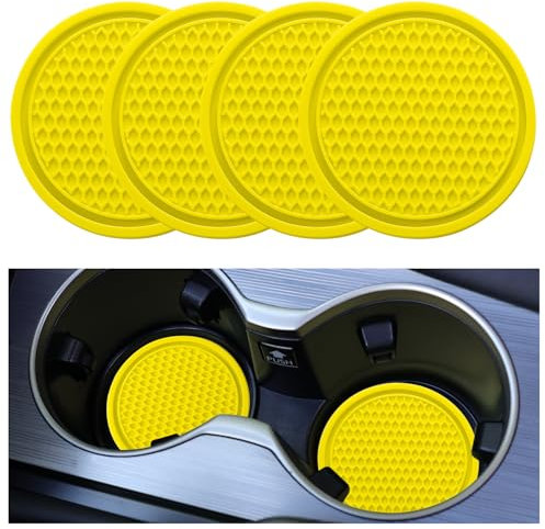 SINGARO Car Cup Coaster, 4PCS Universal Non-Slip Cup Holders Embedded in Ornaments Coaster, Car Interior Accessories, Yellow