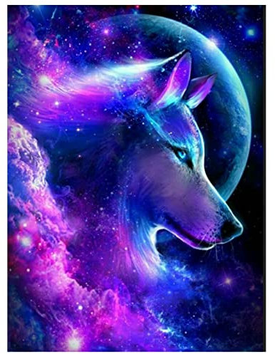 DAERLE 5D-Diamant-Malerei, Wolf, Wolke, Volldiamantstickerei, Diamantmalerei-Set, Diamant-Stickerei, komplettes Set, Wanddekoration für den Innenbereich (30 x 40 cm)