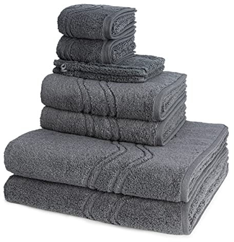 Ross - 8 teiliges Frottier-Set - Cashmere Feeling (2 X Wasch- 2 X Gäste- 2 X Dusch- 2 X Handtuch im Set) - 520 g/m2 - Baumwolle - Walkfrottee - saugstark - weich und flauschig - Anthrazit