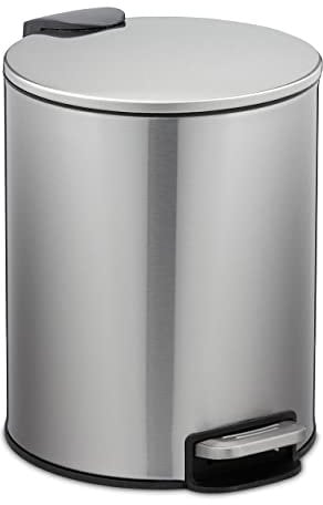 Relaxdays Kosmetikeimer 5 Liter, Edelstahl, Badabfallbehälter mit Inneneimer, Absenkautomatik, runder Treteimer, Silber