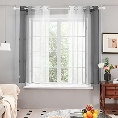 Deconovo Voile Vorhänge Durchsichtig Gardinenschals Balkon mit Ösen, 145x140 cm(HöhexBreite), Dunkel Grau, 2er Set