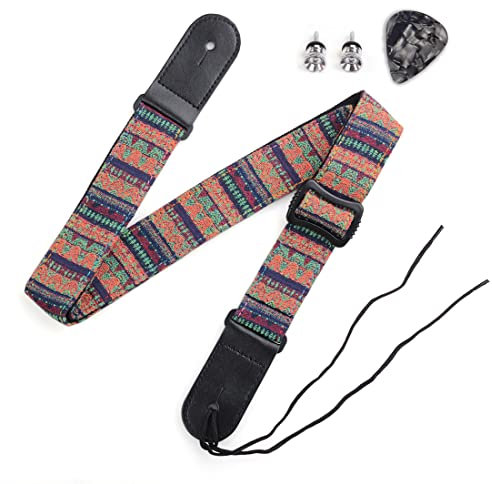 LONGTEAM Einfaches Leinenleder-Ukulelen-Gurt, verstellbare Länge, langlebige Ukulelenriemen mit Nagel, Seil, Plektren, (Bohemian No.2)
