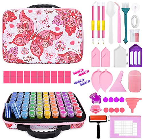YUTUY Contenedores de almacenamiento de pintura de diamante,70 Ranuras para pintura de diamantes,Organizador de Pintura de Diamantes 5D,con Kit de accesorios Bolígrafos,Pinza,Embudo Plegable