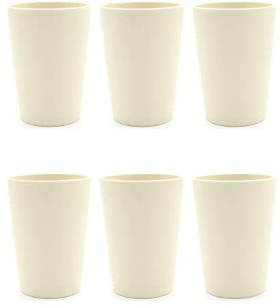 Magu 6 Nachhaltiger Biopolymer Becher (6 Farben) Farbe: naturweiß 100% Erdölfrei | Robust und Nachhaltig | Kunststoff Trinkbecher oder Zahnputzbecher | 6er Set weiß