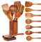 Kamenda Lot de 9 Cuillères en Bois, Spatule de cuisine,Spatule fendue,louche à soupe,cuillère à passoire, fourchette à salade, Naturels et Sains Antiadhésifs, Ustensiles de Cuisine en Bois de Teck