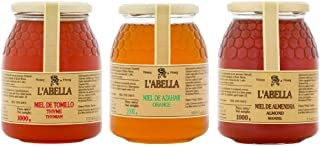 L'Abella Mel - Pack 3 pots de Miel d'Amande, Fleur d'Oranger et Thym -100% Naturel | Miel d'abeille pur - Collecté artisanalement sur la Costa Blanca, Espagne - Sans gluten -3000g