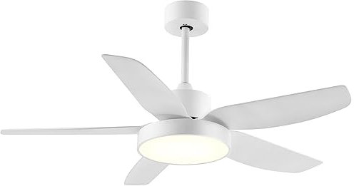 Wofifly Weiß Deckenventilator mit Beleuchtung, Durchmesser 116 cm, DC-Motor 40 W, LED 24 W, Fernbedienung, Verlängerungsstange 15/25 cm