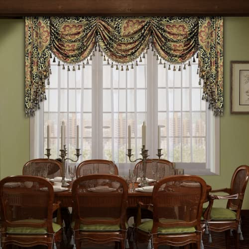 TOPLUXE Swag Volant Vorhang für Schlafzimmer Esszimmer Wohnzimmer Küche, Damast Kurzstore Waterfall Volant-Vorhang für Fenster 1 Stück (200cm, Leopardenmuster)