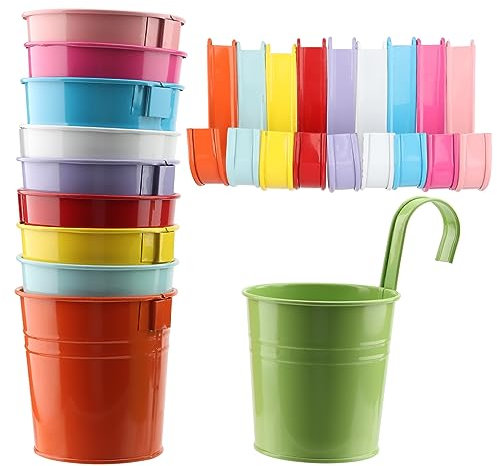 CHUEHKAK 10 macetas para colgar, macetas de metal colgantes, macetas coloridas para colgar, juego de macetas colgantes, macetas colgantes para balcón, maceta colgante para balcón, maceta de jardín,