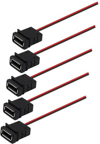 Greluma 5 Pz Presa USB a 2 fili per la ricarica, connettore USB femmina a 2 pin con cavo scoperto