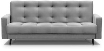 Mars Meble Schlafsofa mit Bettkasten - Dreisitzer 220cm Breit Polstersofa mit Schlaffunktion Nancy BIS, aus Velours Sofa mit Federkern Holzbeine, Stoff: Monolith 84 - Hellgrau