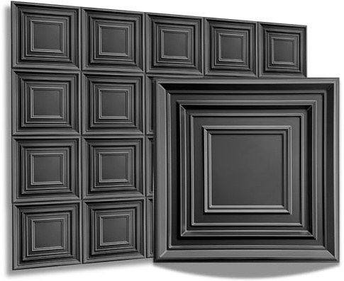 12 pièces 3D panneaux muraux & plafond, 50cm x 50cm en plastique PVC, Mur 3D, Plafond 3D, revêtement mural, Salle de jeux, 3m² - 1mm d'épaisseur