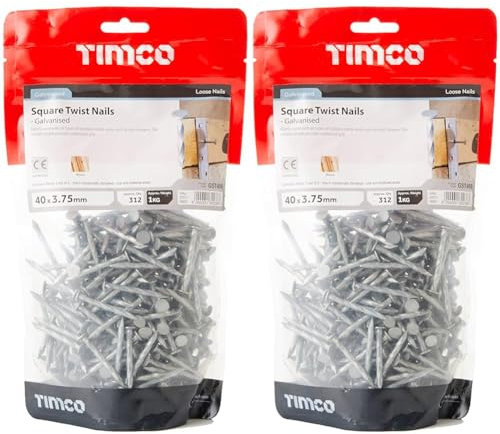 TIMCO Galvanized Square Twist Nail - 40 x 3.75-1kg Bag (Pack of 2)