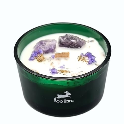 Hop Hare Magische Kerze mit Blumen und Edelsteinen - handgefertigte Sojawachskerze - 8,8 x 5 cm (Der Mond)