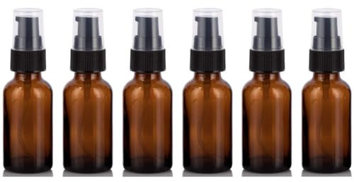 6PCS 30ml/1oz Amber Glass Lotion Pump Bottles Empty Cosmetic Makeup Travel Pump Dispenser Container Jars for Cream Essential Oils Toiletries