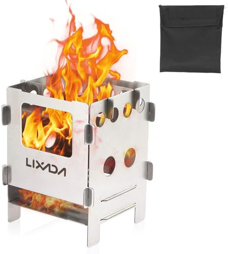 HUIOP Estufa de leña Plegable y Ligera de Acero Inoxidable portátil,Estufa de Bolsillo,Cocina de Acampada al Aire Libre,Estufa de Picnic para mochilero,hornillo leña