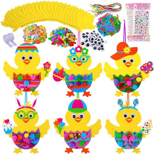 12 Stück Ostern Basteln Kinder Osterküken Schlüpft aus der Ostereier, Bastelset Ostern Kinder, Osterdeko Basteln DIY Anhänger, Ostern Deko Aufkleber Selbstklebende Tiere Moosgummi Kindergarten (Küken)
