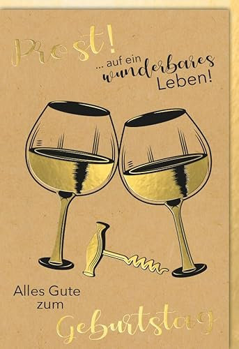 Verlag Dominique Geburtstagskarte Kraftpapier Prost Wein - mit Umschlag