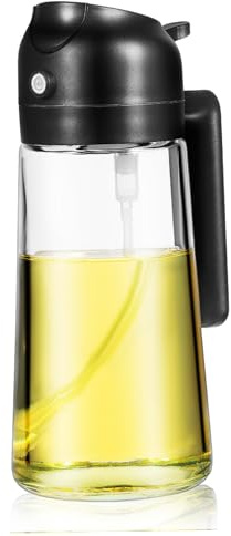 Ciieeo Dispensador y Pulverizador de Aceite de Oliva Virgen Extra de Vidrio Negro 470ml Boca Ancha para Cocina y Camping