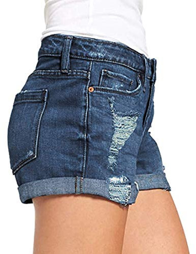 Short en jean pour femme taille basse – Short en jean déchiré à ourlet roulé décontracté avec poches – Short d'entraînement ample et confortable pour femme – Short d'entraînement durable et tendance