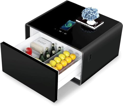 Smart Nightstand Side Table With Built In Fridge - 15w Wireless Charging Bedside Table for Bedroom - Bedside Cabinet End Table