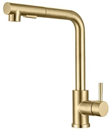 Grifo Cocina Extraible Oro Cepillado Acero Inoxidable Giratorio 2 Modos Grifo Extraible-Oro Cepillado