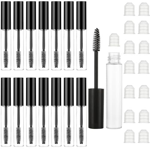 15Pcs Empty Mascara Tube and Wand, Mascara Tube, Mascara Bottle and Wand Empty, Clear Empty Bottle Tube Container with Inner Plug, Mascara Brushes Avoid Leaking for DIY, Eyelash Growth (10ML)