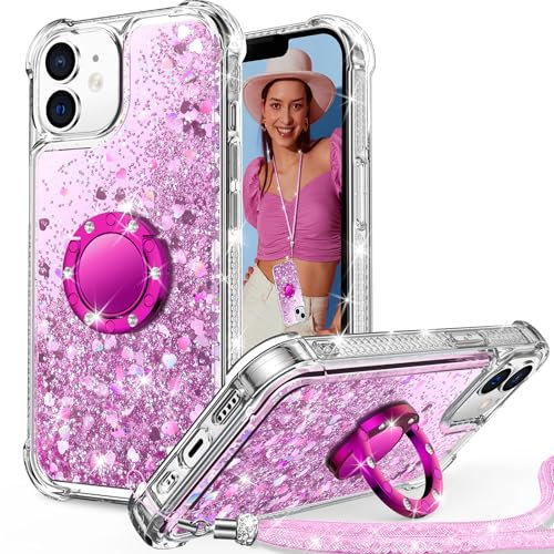 Unlicaku for iPhone 11 Case, with Ring Women Girls Bling Holographic Sparkle Glitter Cute Cover, Diamond Ring Protective Phone Case for iPhone 11, Pink