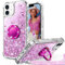 Unlicaku for iPhone 11 Case, with Ring Women Girls Bling Holographic Sparkle Glitter Cute Cover, Diamond Ring Protective Phone Case for iPhone 11, Pink