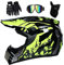 Jugend Kinder Motocross Helm Satz, Vollgesichtig Offroad MX Motorrad Helm ATV Roller Schutzhelm, Bergab Enduro MTB-BMX Dirtbike Absturz Helm, mit Brille Handschuhe Maske(Yellow,S/52-53CM)