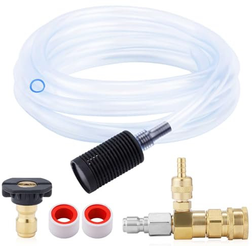 NQEUEPN Power Washer Chemical Injector Kit, Downstream Injector For Pressure Washer Adjustable Pressure Washer Soap Injector with Siphon Hose & Soap Nozzle 3/8 Inch Connector