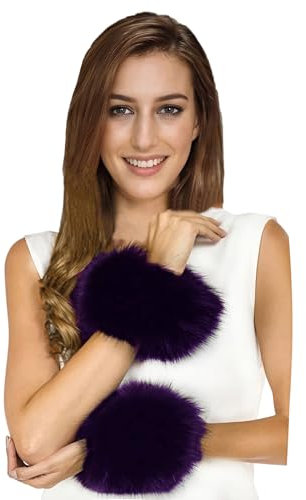 Lina & Lily Damen Winter Armstulpen Manschetten Pulswärmer Kunstfell (Dunkelviolett)