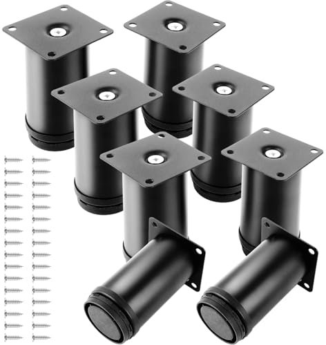 ASelected Lot de 8 Pieds Réglables Meubles Noir, Ø 50 mm/Hauteur 100 mm Pieds de Canapé en Métal Acier Inoxydable, Pied de Table Basse pour Meubles TV Armoires Lits Postes de Travail, avec 32 Vis