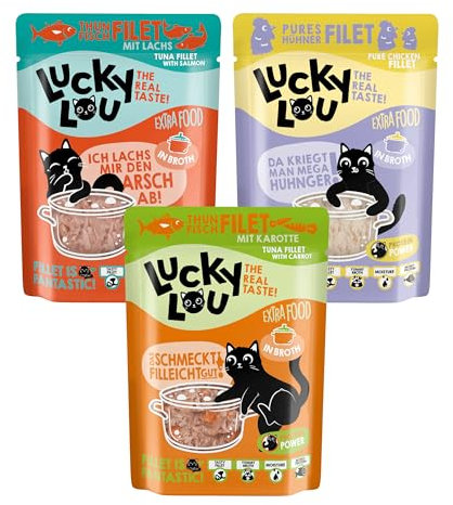 Lucky Lou Extrafood Mix-Paket Katzenfutter nass - 36 x 70g - hochwertiges Nassfutter (Ergänzungsfutter) mit viel Protein, getreidefrei & ohne Zucker für Katzen