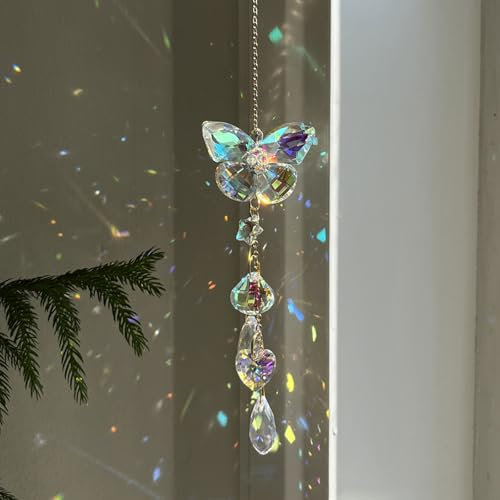 Sonnenfänger Kristall Windspiel, XJLyaya Sonnenfänger Kristall Fenster, Regenbogen Sonnenfanger Kristal, Kristalle Anhänger Deko, Regenbogen Kristalle Anhänger,Zuhause Gartendeko