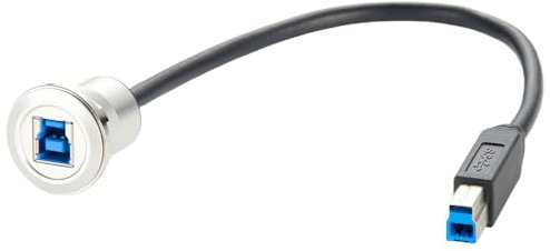 Cable de impresora USB tipo B 3.0 de montaje empotrado de aluminio Superspeed USB B 3.0 macho a hembra, cable de extensión redondo para sincronización de salpicadero y transferencia de datos (0,3 m