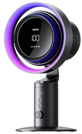 Jisulife Ventilador de mesa Pro3, ventilador oscilante turbo 3 en 1 con purificador de aire y luz RGB, filtro HEPA H11, 100 velocidades ajustables, batería recargable de 10000 mAh, potente flujo de