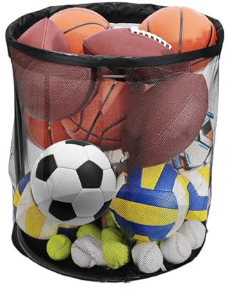 Outdoor Ball Storage, Balls Basket, Large Capacity Portable Organizer Box, Net Container for Garage, Deck, Outdoor Garden, Sports, Patio, 23.62x23.62x24.41 inches, Black