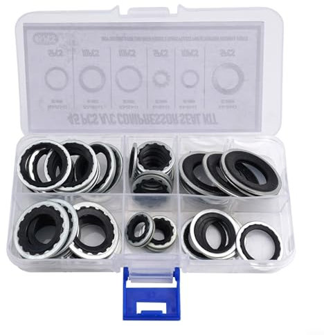 Fauhapyway Kit de reparación de juntas de compresor de CA para automóvil, 45 piezas, juego de arandelas de sellado de aire acondicionado para automóvil con estuche de almacenamiento para mantenimiento