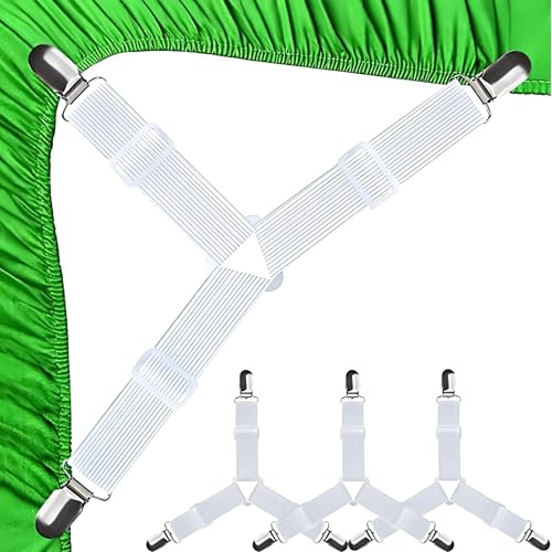4 Stück Bettlakenspanner Verstellbar, Dreieckige Bettlaken Spanner, Spannbettlaken Halter, Lakenspanner Mit Metallclips, Matratzenhalter Gegen Verrutschen Für Betttuch, Matratze, Sofa, Bügelbrett