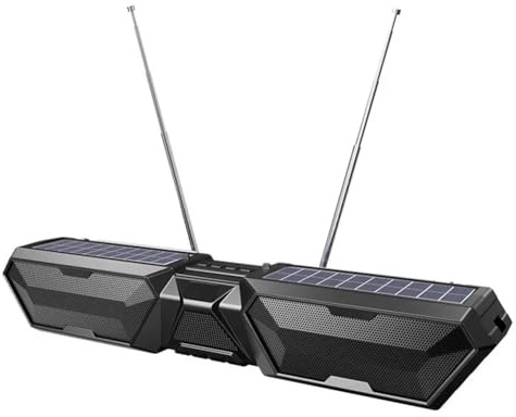 Koolenry Solar Bluetooth Speaker Wireless Stereo Dual Antenna Outdoor Speaker with Phone Charger TF FM USB Phone Holder Black