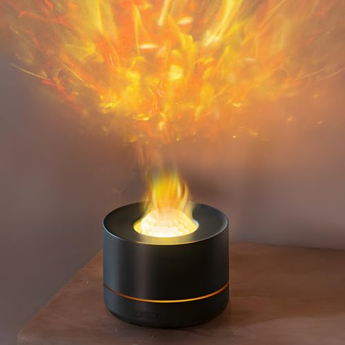 Diffusor für ätherische Öle, Diffusor mit bunter Flamme, Sternenhimmel-Projektionslicht, Aromatherapie mit kaltem Nebel und automatischem Abschaltschutz. Geeignet für Zuhause, Büro, Schlafzimmer