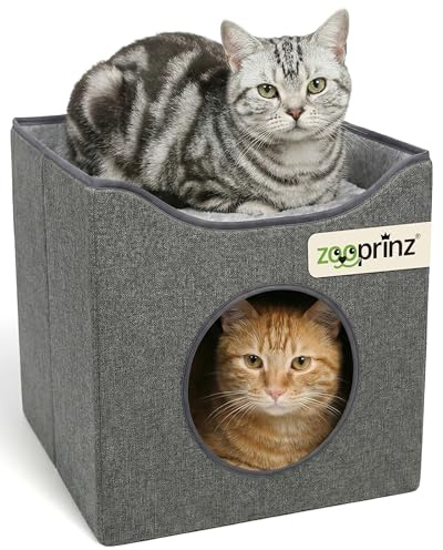 zooprinz Katzenhöhle 36x36x35 cm anthrazit mit Kissen | Cat Cave und Kuschelhöhle, Katzenbett für Indoor-Katzen, Katzenhaus als Versteck und Liegeplatz für große Katzen