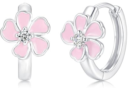 Kamise Creolen Ohrringe Mädchen Silber 925, Ohrringe Echt Silber Creolen | Hypoallergen, Schlafen, Bunte Blumen, Zirkonia, Geburtstag Weihnachten, für Familie, Kinder, Freunde, Geschenk, Schmuck, 16mm
