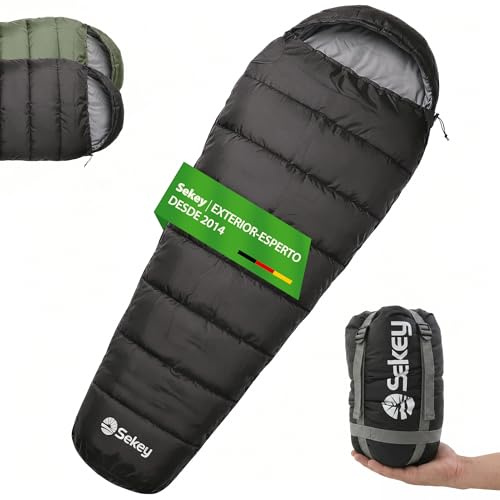 Sekey Schlafsack Erwachsene, 0,9 kg/ 1,6 kg Mumienschlafsack mit Anti-Klemm-Reißverschluss, Wasserabweisend & Reißfest, Atmungsaktiv Hautfreundlich, für Outdoor Camping & Reise, 220x80x50 cm